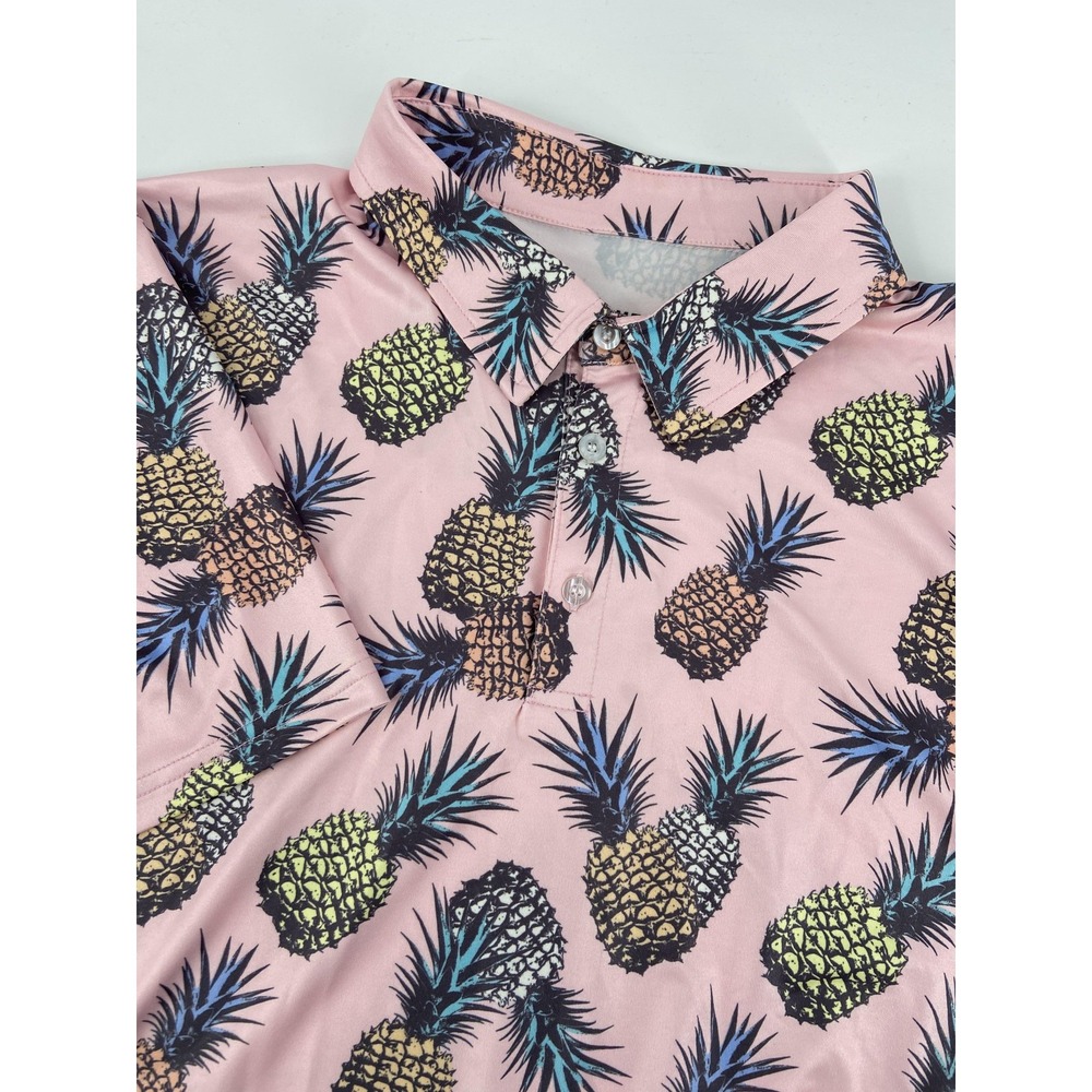 Handsome Bogey Shirt Mens Medium Pink Pineapple Golf Polo Stretch